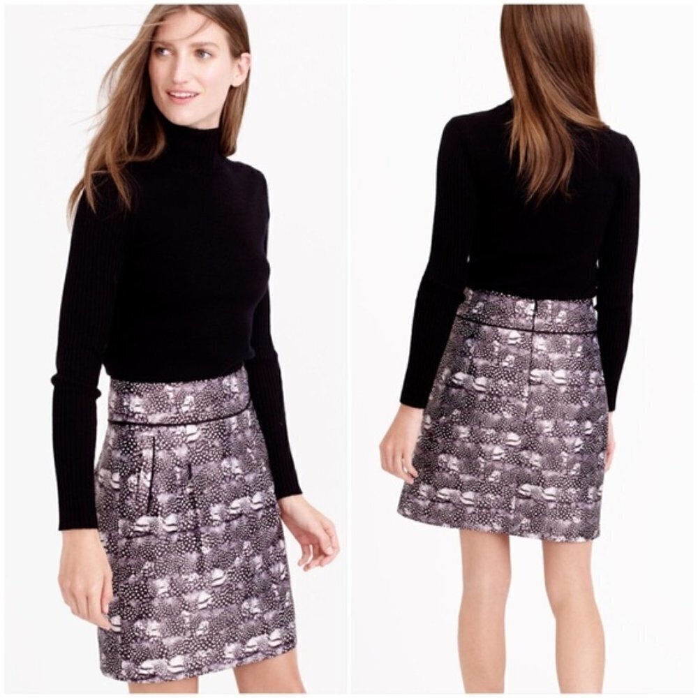 NEW J. Crew Zip Mini Pencil Skirt in Feather Abstract Speckled Print Size 2
